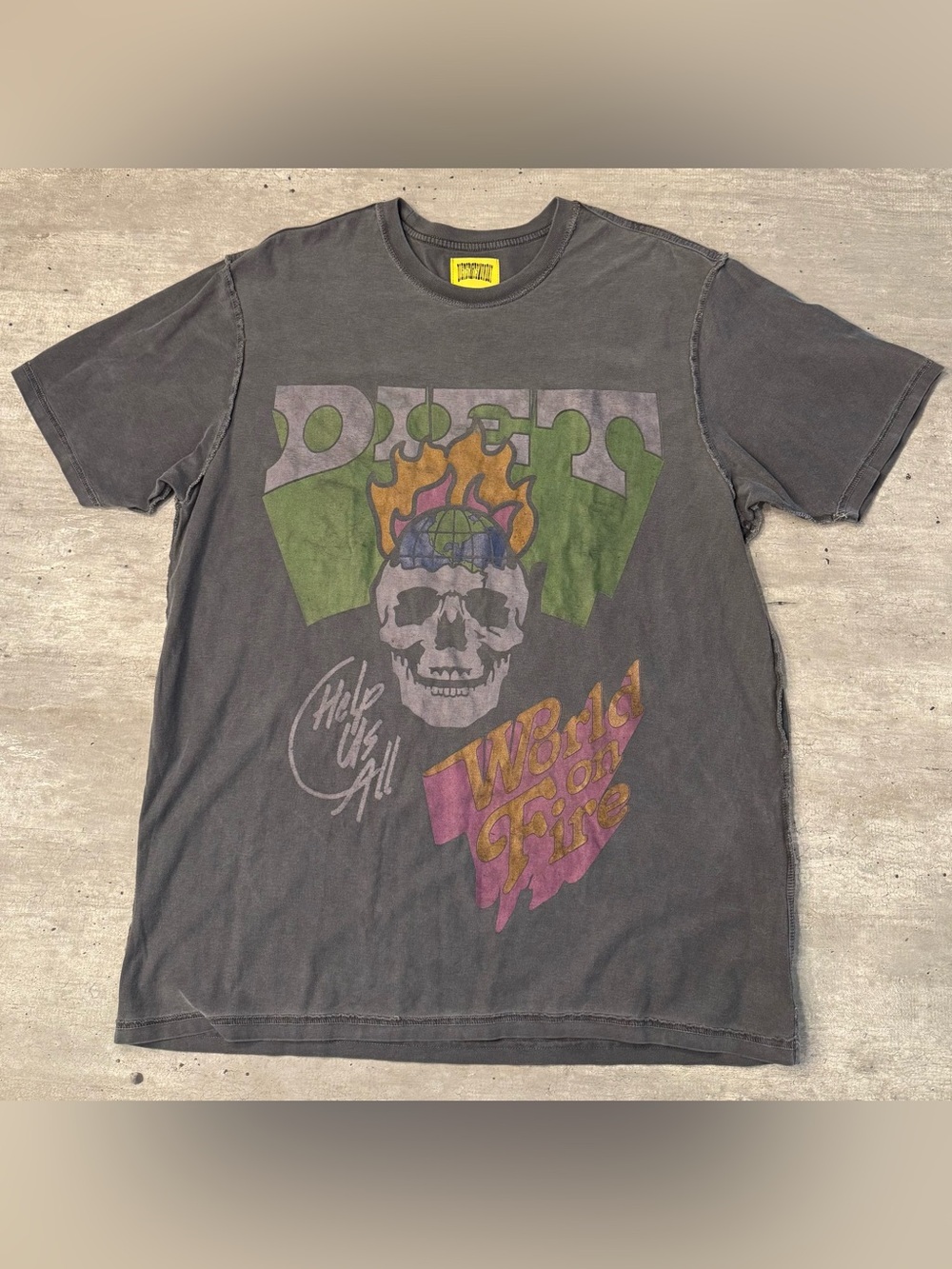 Diet Starts Monday World On Fire T-Shirt Large Washed Black Skull Graphic Size L